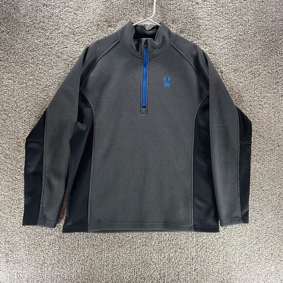 Spyder Sweater Mens 2XL XXL Gray Quarter Zip Waffle Knit Pullover Mock Neck Logo - Picture 1 of 11